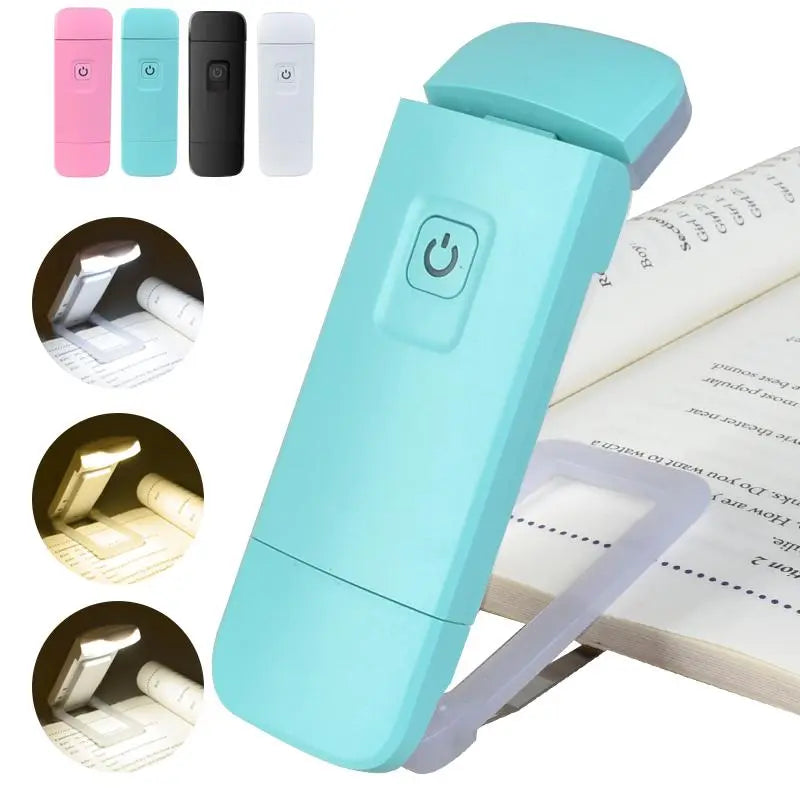 Portable USB Rechargeable Clip-On Book Light – 3 Color Modes, Adjustable Brightness, Eye-Care LED Reading Lamp