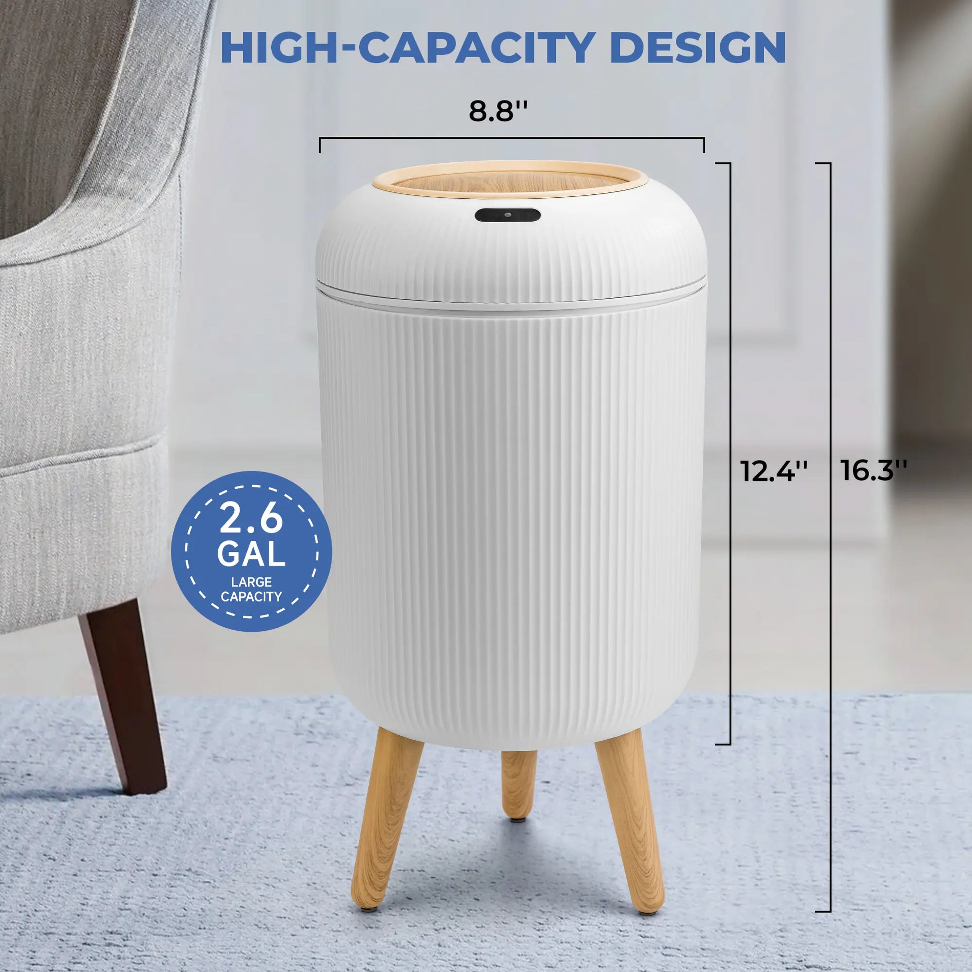 Pukomc Smart Induction Waterproof Trash Can - Multifunctional Motion Sensor Design for Bathroom, Bedroom, and Office - Nordic Style Space-Saving Household Essential