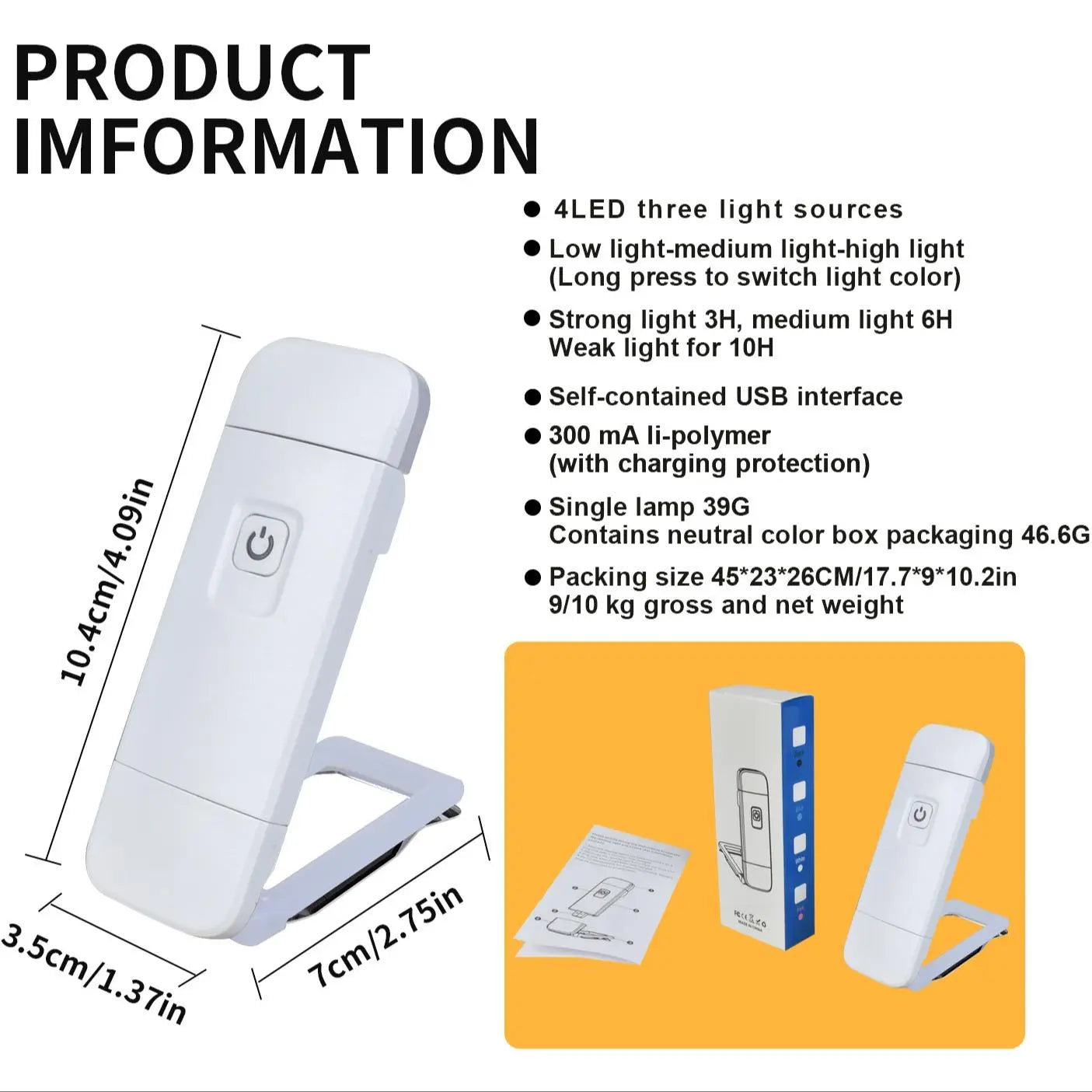 Portable USB Rechargeable Clip-On Book Light – 3 Color Modes, Adjustable Brightness, Eye-Care LED Reading Lamp