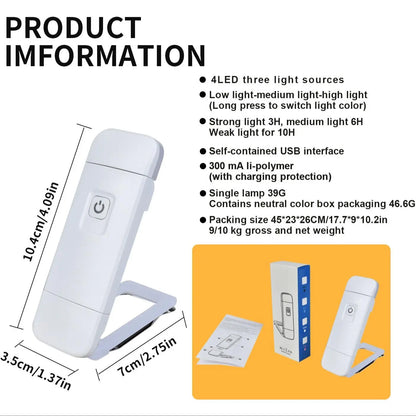Portable USB Rechargeable Clip-On Book Light – 3 Color Modes, Adjustable Brightness, Eye-Care LED Reading Lamp